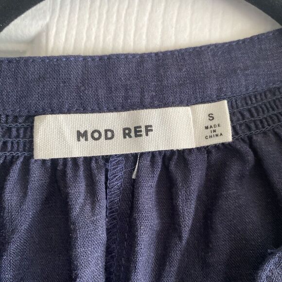 Women's‎ Mod Ref Navy Linen Blend Blouse Small Casual - Picture 3 of 5